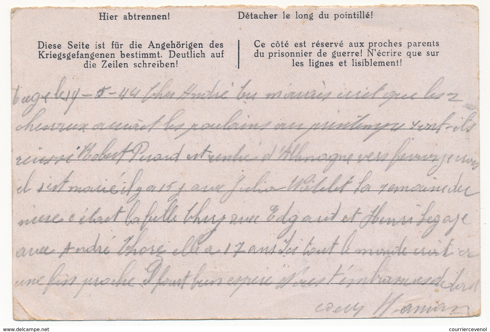 BELGIQUE - Carte Réponse Pour Prisonnier De Guerre Stalag VIIIA - 1944 Depuis SPA - Guerre 40-45 (Lettres & Documents)