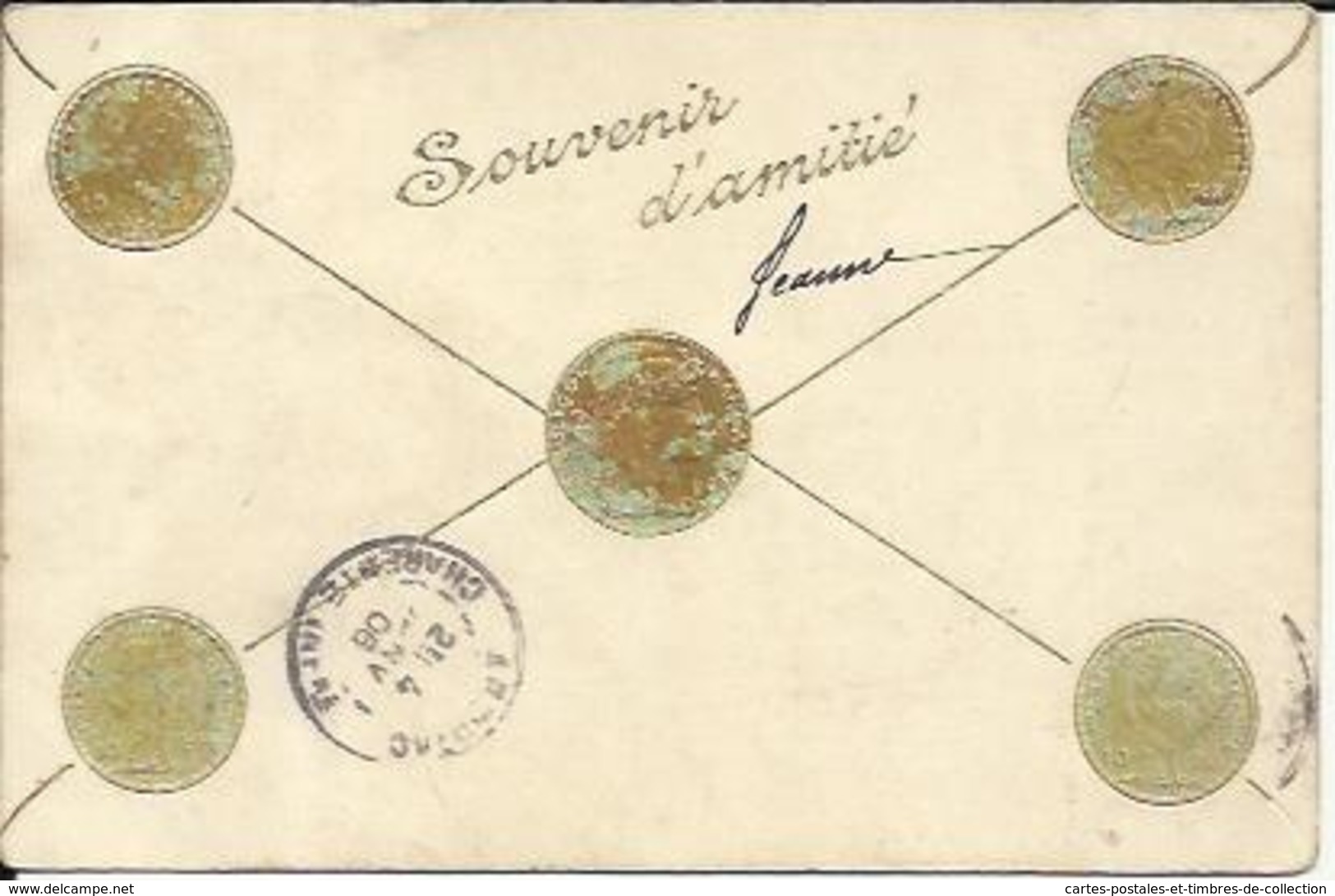 Souvenir D'amitié , Pièces De 10 Frs Or , 1906 , Carte Précurseur Gaufrée - Monnaies (représentations)