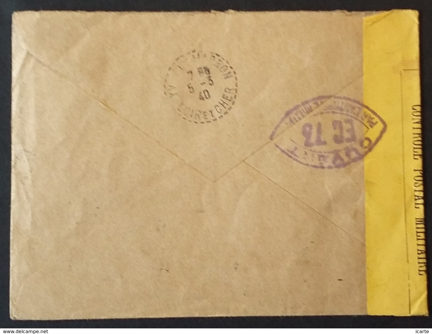 Enveloppe De CHINE VIA Sibérie Vers Paris Puis CHATEAU DE VILLEDARD YVOY-LE-MARRON Mars 1940 Censure EC73 - Guerre De 1939-45