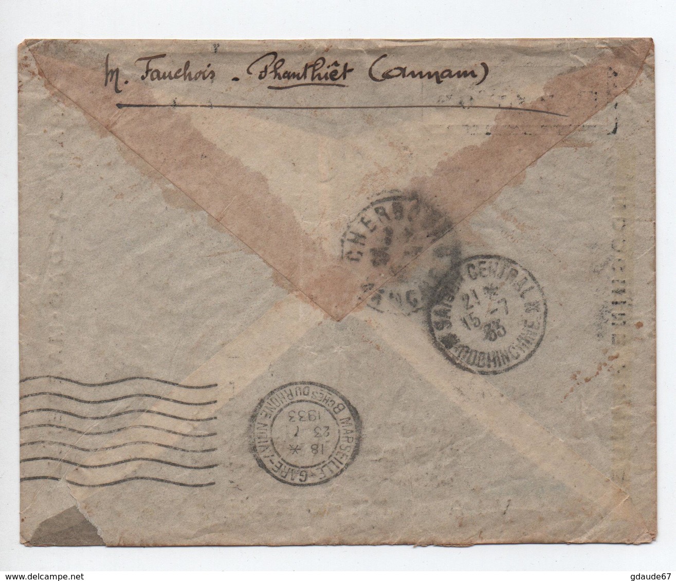 1933 - ENVELOPPE PAR AVION De PHANTIET (ANNAM) Pour CHERBOURG - Lettres & Documents