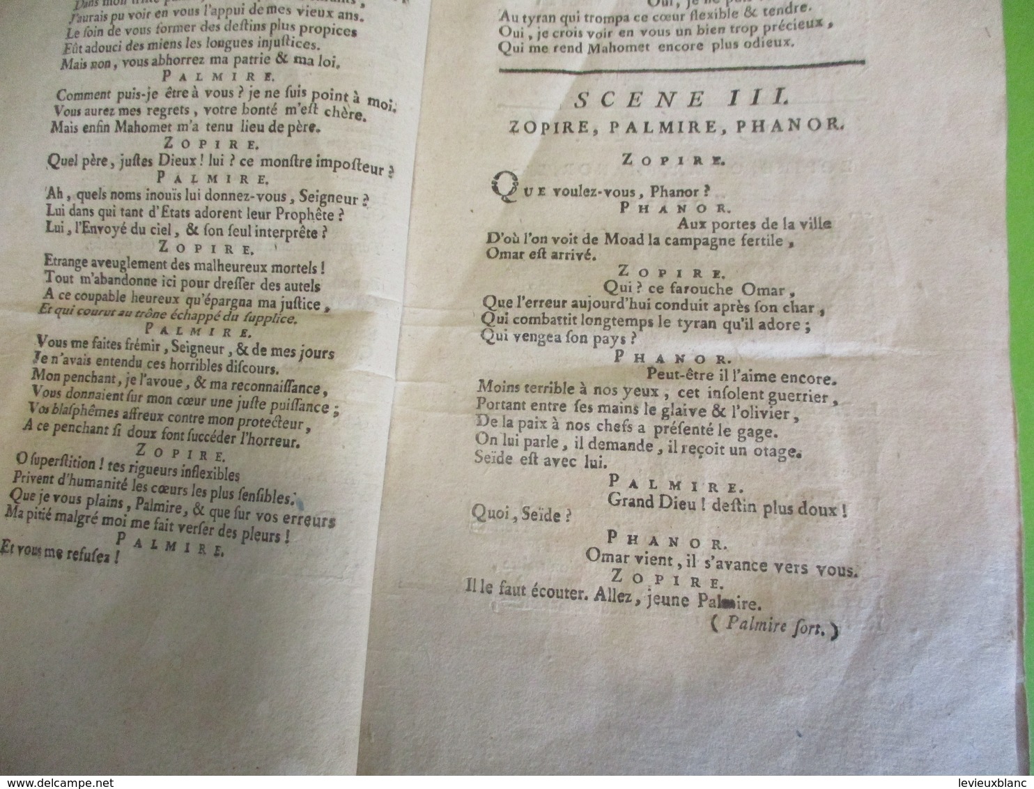 Fascicule Théâtre/ "Le Fanatisme ou MAHOMET le Prophéte "/ M de VOLTAIRE/ Tragédie/1780  FAT14