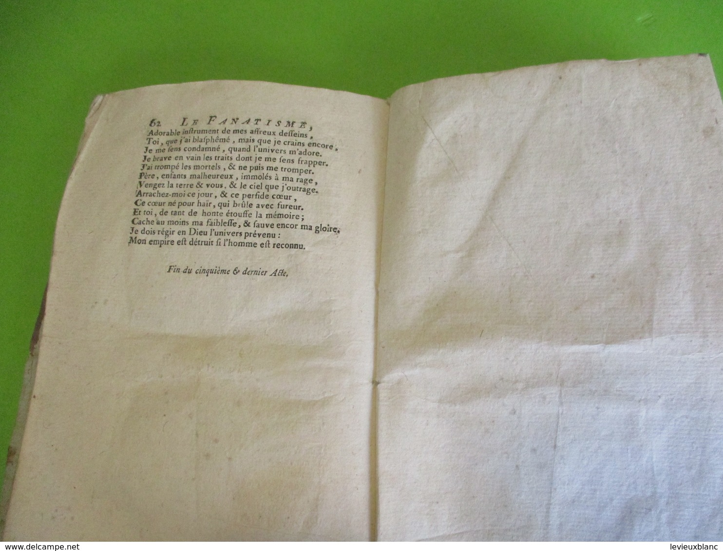 Fascicule Théâtre/ "Le Fanatisme ou MAHOMET le Prophéte "/ M de VOLTAIRE/ Tragédie/1780  FAT14