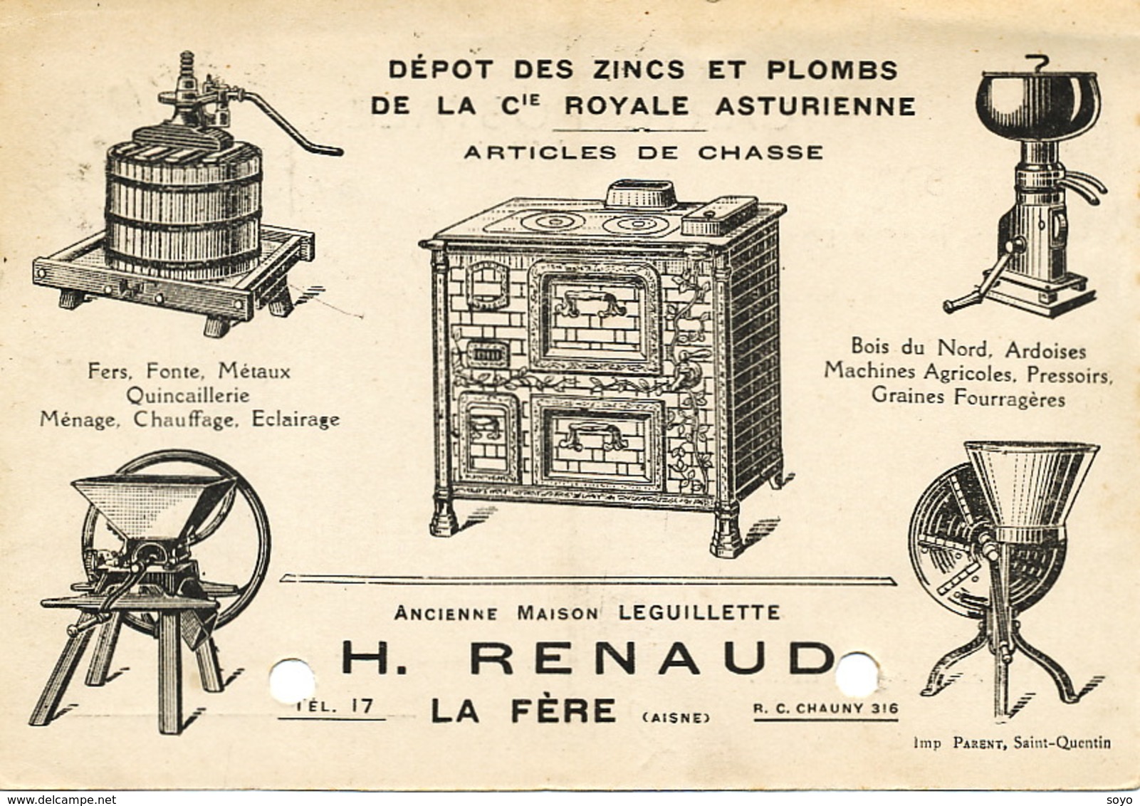 Cie Royale Asturienne Belgique Tolosa Mines Zinc ,Plomb. Chasse Poeles. Ardoise. Fabrique Renaud La Fère Pieges à Taupe - Mines