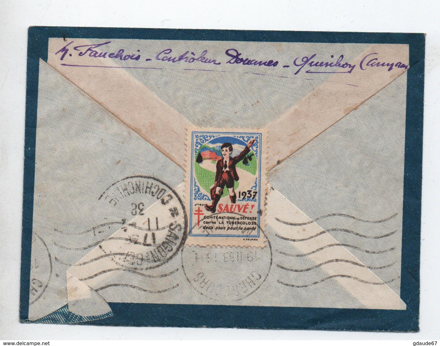 1938 - PETITE ENVELOPPE ENTIER De QUI-NHON (ANNAM) Pour CHERBOURG - INDOCHINE - Brieven En Documenten