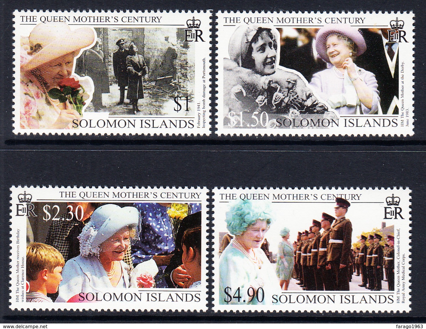 1999 Solomon Islands Queen Mother Century  Complete Set Of 4 MNH - Salomoninseln (Salomonen 1978-...)