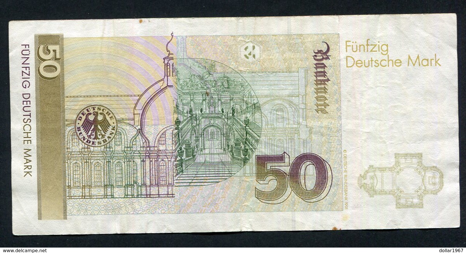 50 Dm / Deutsche Mark / Bundesbanknote 1-8-1991 (AL) - See The 2 Scans For Condition.(Originalscan ) - 50 Deutsche Mark