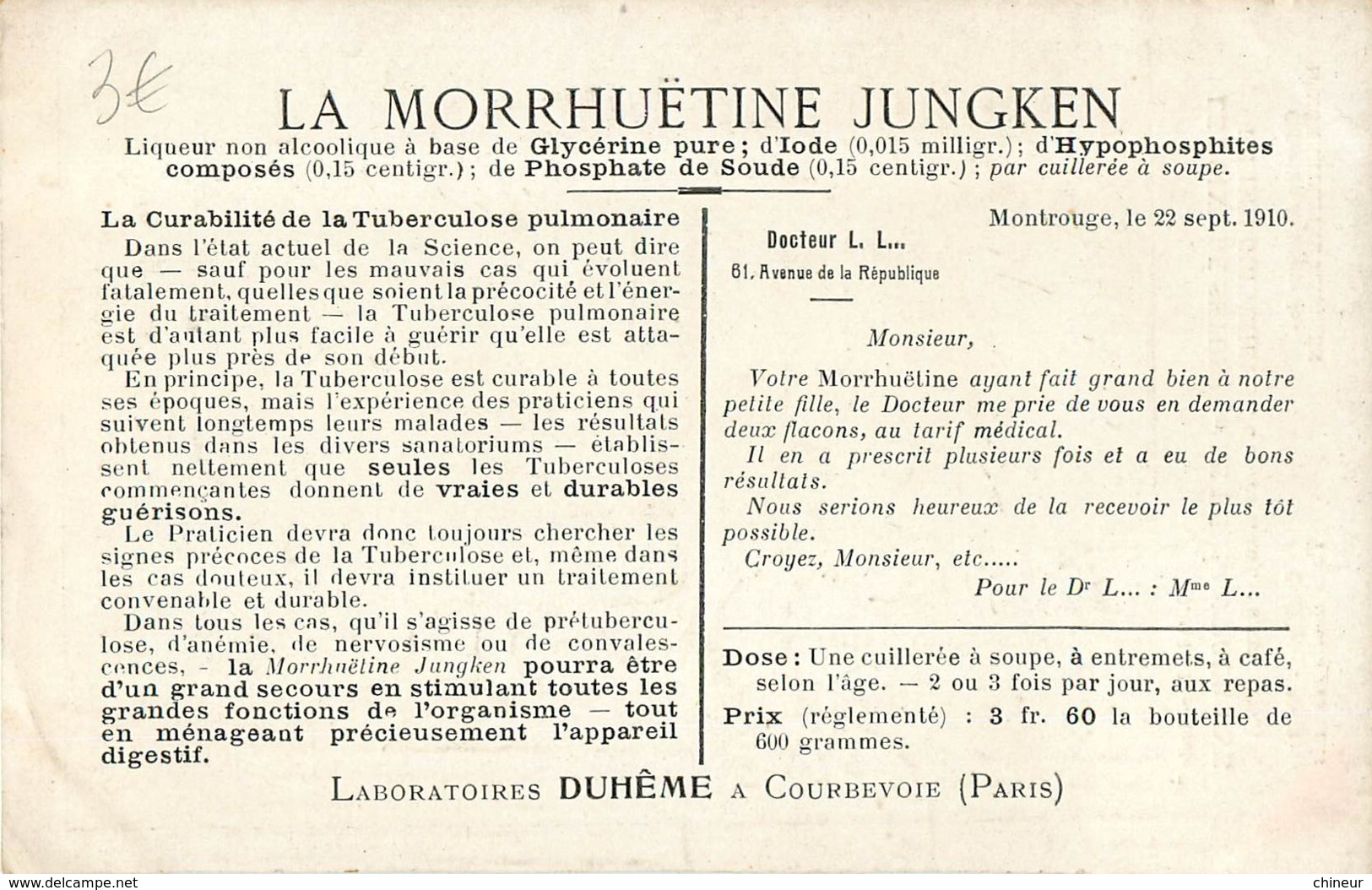 LE POINT DE SUTURE AVEC PUBLICITE SUR LA MORRHUETINE JUNGKEN LABORATOIRES DUHEME A COURBEVOIE - Santé