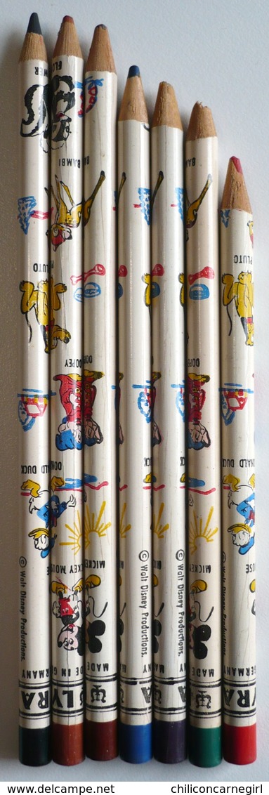 Lot De 7 Crayons De Couleurs DISNEY - Marque LYRA - MICKEY - SIMPLET - DONALD PLUTO - BAMBI - FLOWER PUTOIS - Crayon - Autres & Non Classés