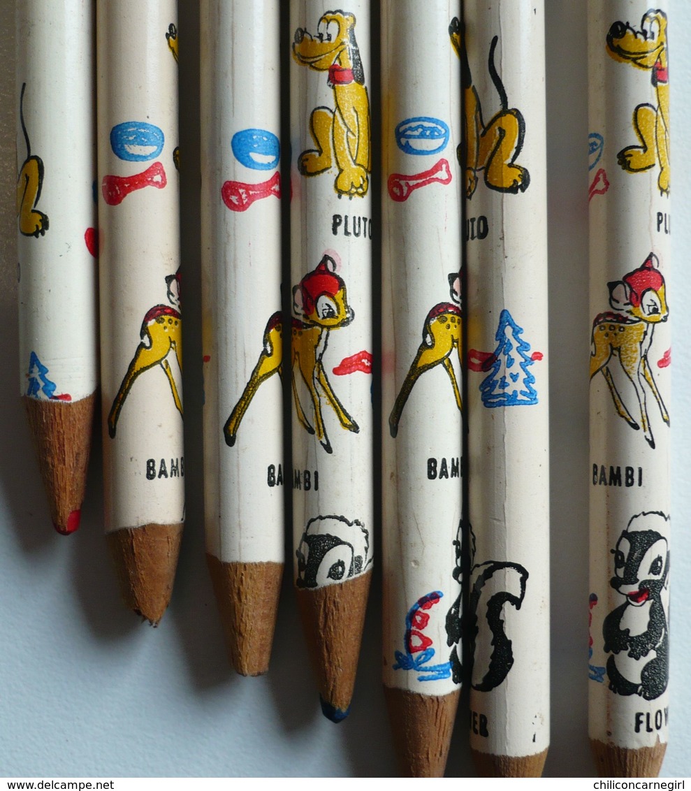 Lot De 7 Crayons De Couleurs DISNEY - Marque LYRA - MICKEY - SIMPLET - DONALD PLUTO - BAMBI - FLOWER PUTOIS - Crayon - Autres & Non Classés