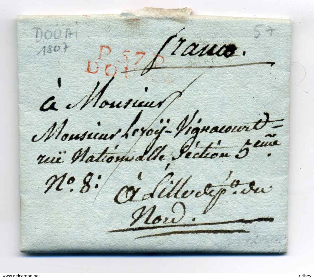 P57P DOUAI + " Franco"  Manuscrtit  / Dept Du Nord / 1807 - 1801-1848: Précurseurs XIX