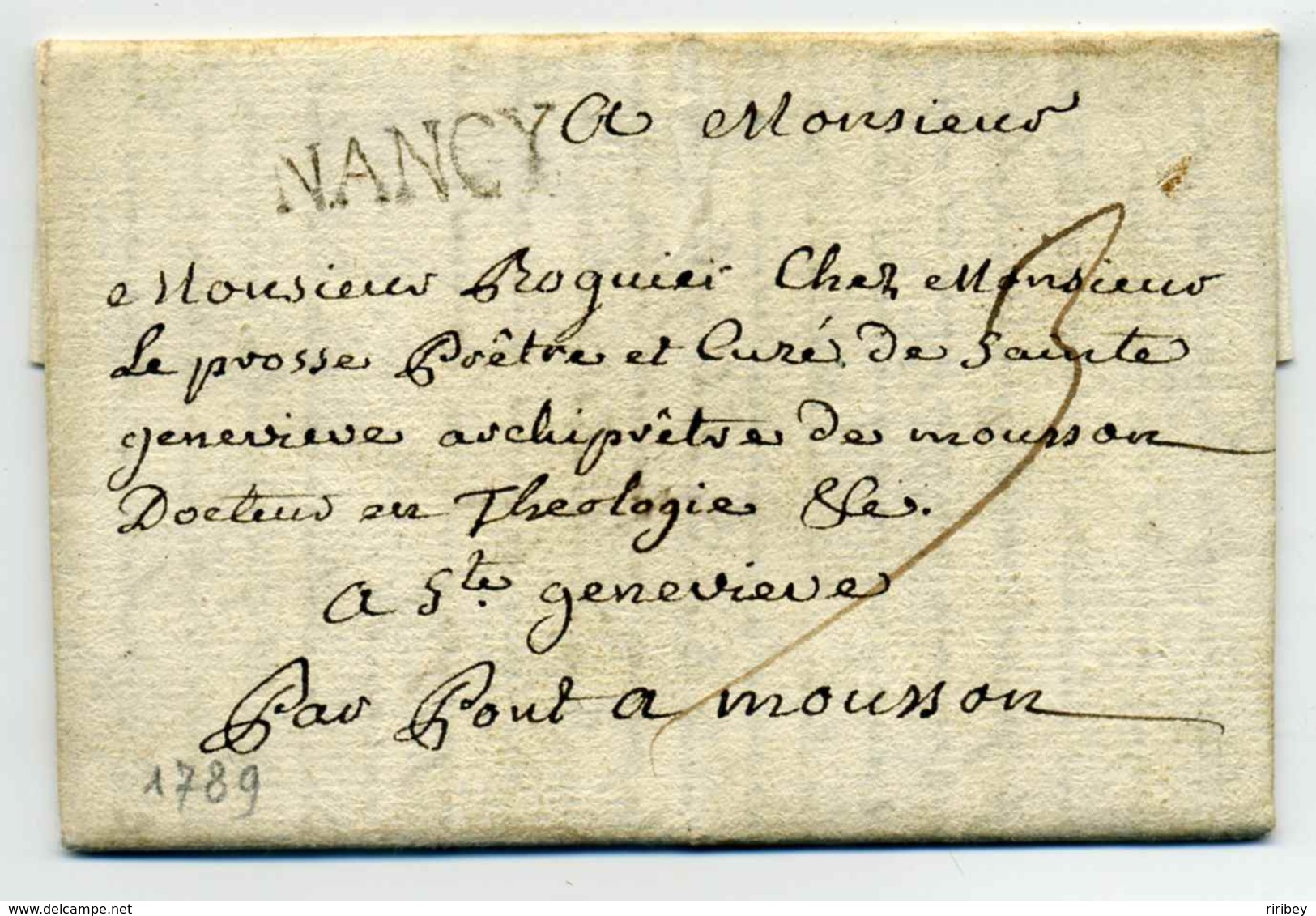 Lettre De NANCY ( Variété Sur Le Cachet : Elarissement ) / Dept 52 Maurthe / 2 Aout 1789 / Période Révolution - 1701-1800: Voorlopers XVIII