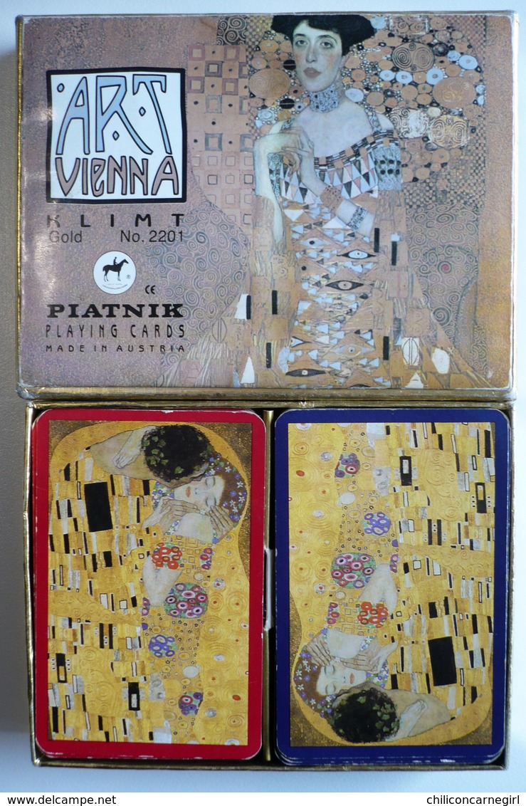 2 Jeux De Cartes Dans Un Coffret - Art Vienna - KLIMT GOLD N° 2201 - PIATNIK - Portrait ADELE BLOCH BAUER - THE KISS - 54 Cartes