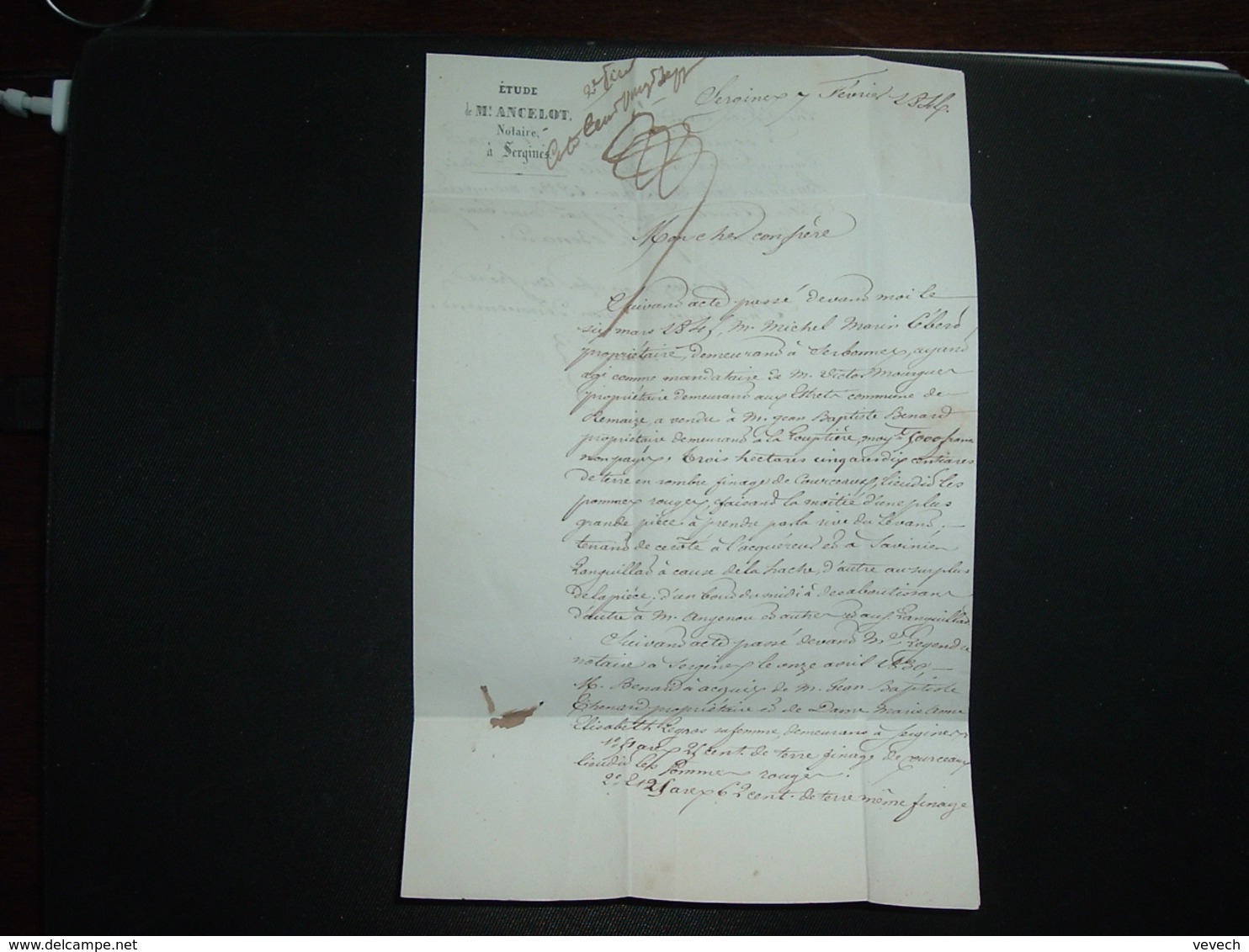 LETTRE (PLI) OBL.7 FEVR 46 SERGINES (83) (89 YONNE) Me ANCELOT + TAXE 2 +arrivée BRAY SUR SEINE (73) (77 SEINE ET MARNE) - 1801-1848: Précurseurs XIX