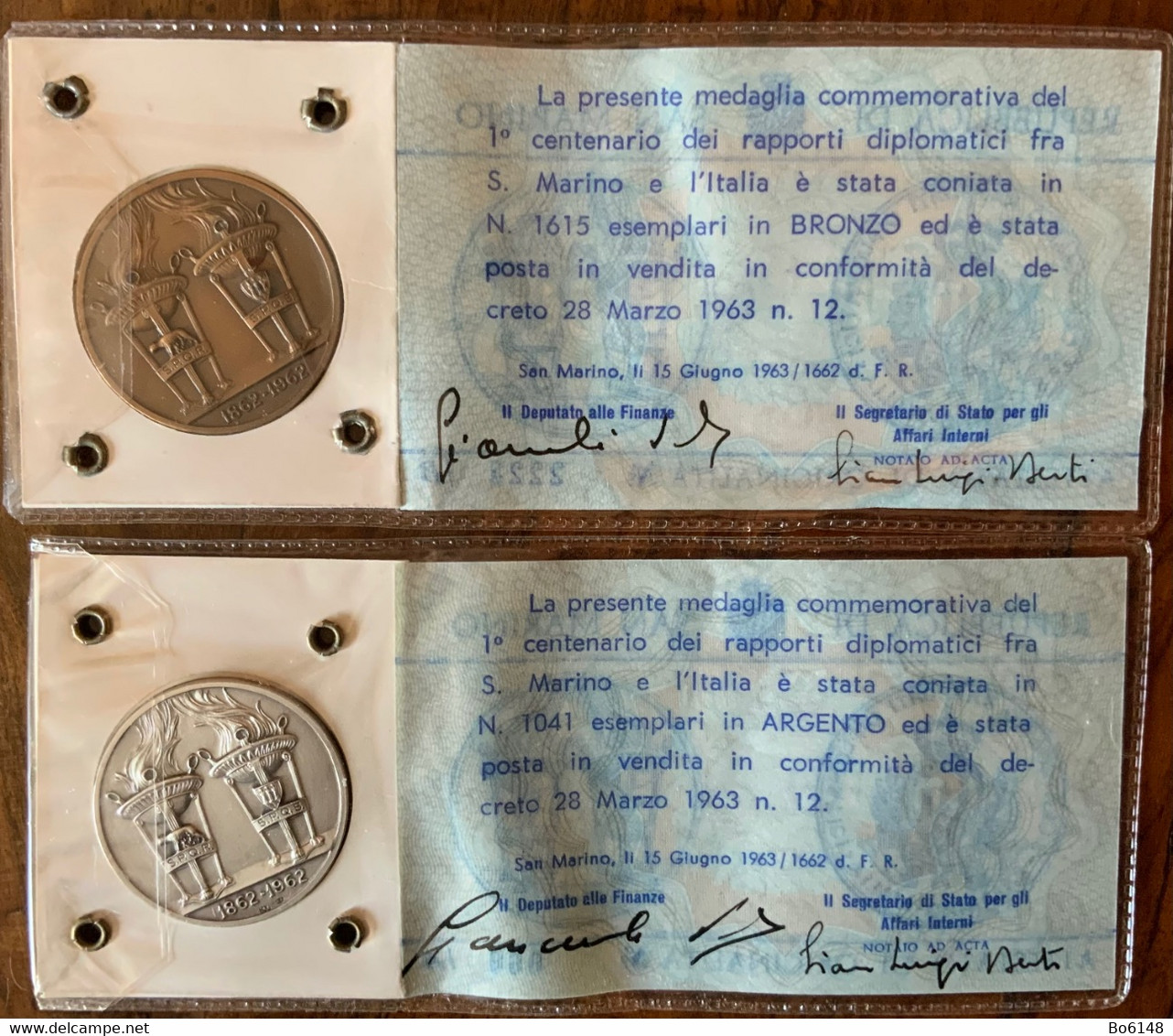 SAN MARINO 1963 - 2 Medaglie Argento E Bronzo CENTENARIO RAPPORTI DIPLOMATICI ITALIA R.S.M. - Altri & Non Classificati