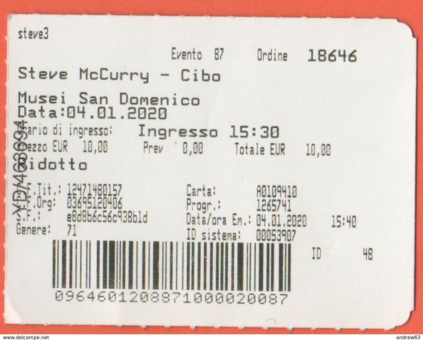 Musei San Domenico Forlì - Mostra "Steve McCurry, CIBO" - Biglietto D'Ingresso Ridotto - Usato - Tickets - Entradas