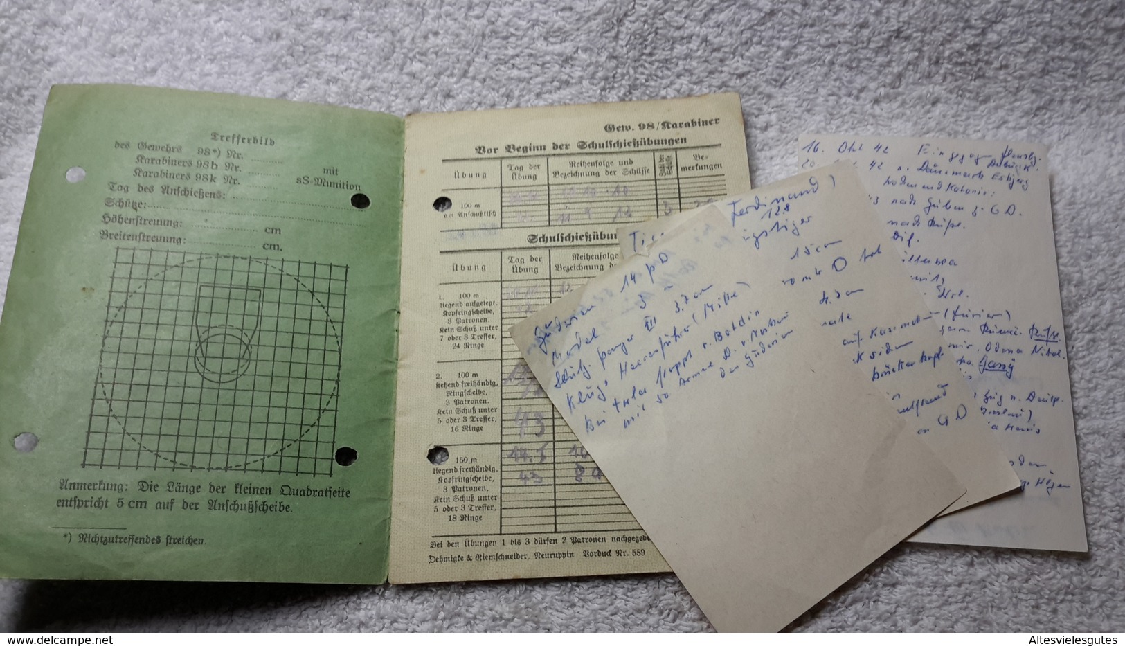 Schießbuch Mit 3 Zettelchen Persönliche Notiz GD Gewehr 1942 WK 2 - Documents