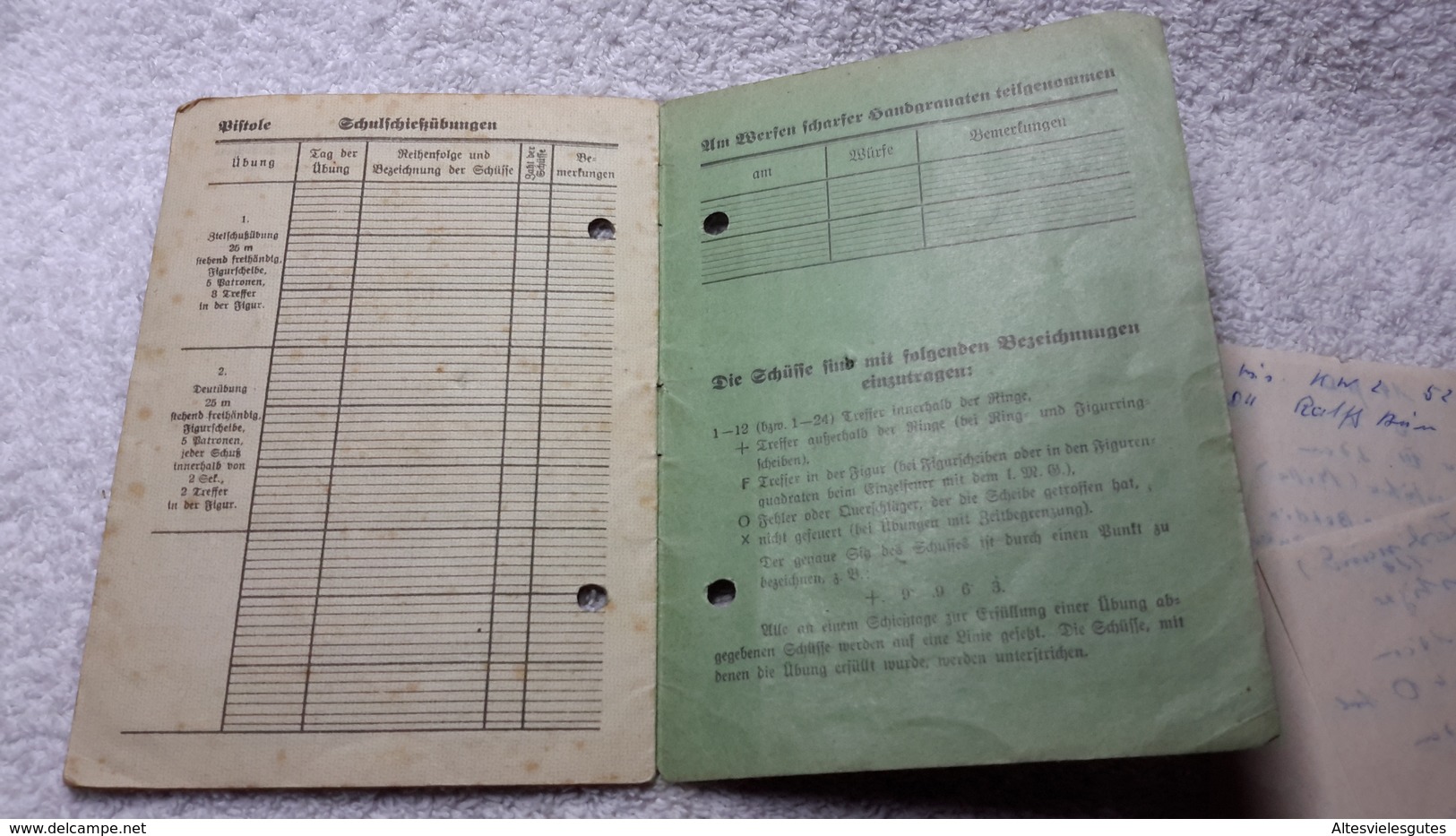 Schießbuch Mit 3 Zettelchen Persönliche Notiz GD Gewehr 1942 WK 2 - Documents