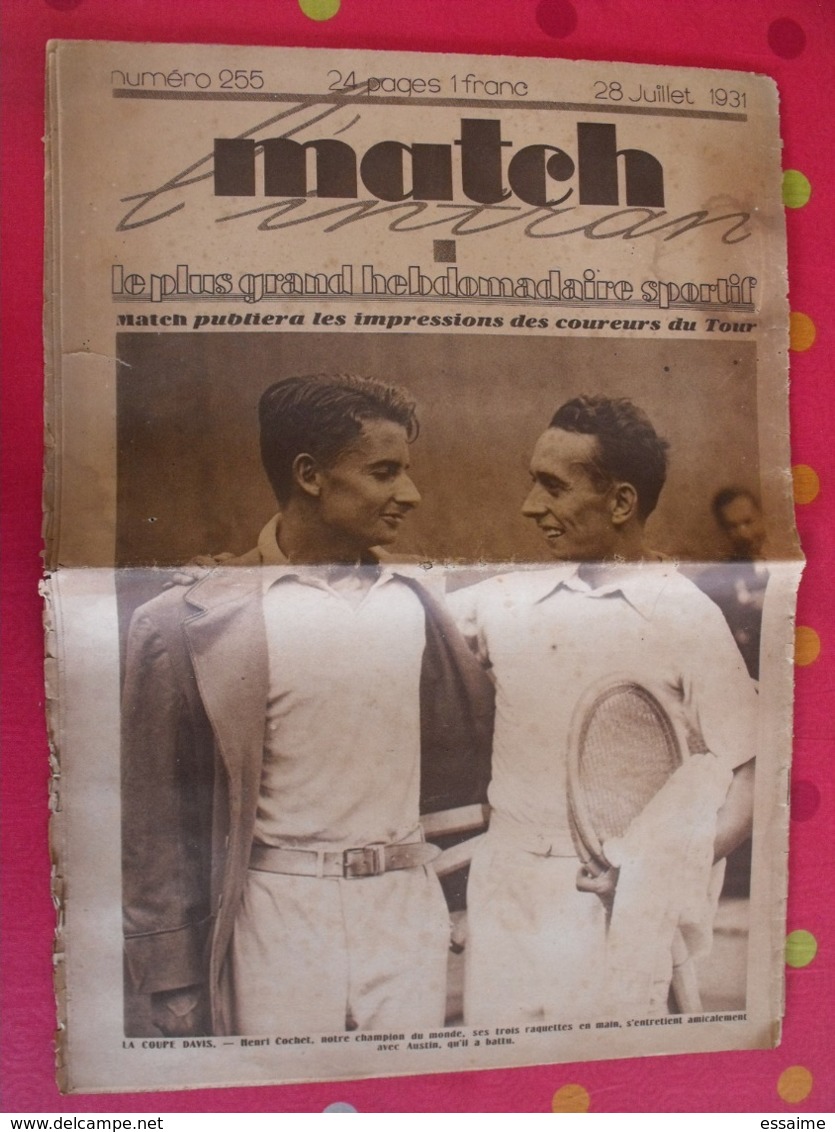 Match L'intran, Le Plus Grand Hebdomadaire Sportif. N° 255 Du 28 Juillet 1931. Tour De France Antonin Magne - Autres & Non Classés