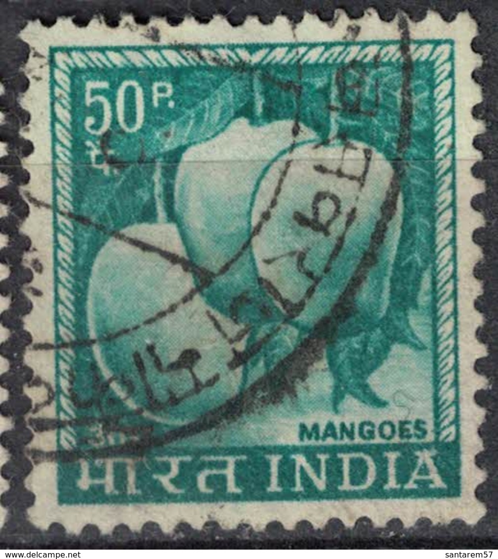 Inde 1967 Oblitéré Used Fruits Mangoes Mangues Vert Bleuâtre Foncé SU - Oblitérés