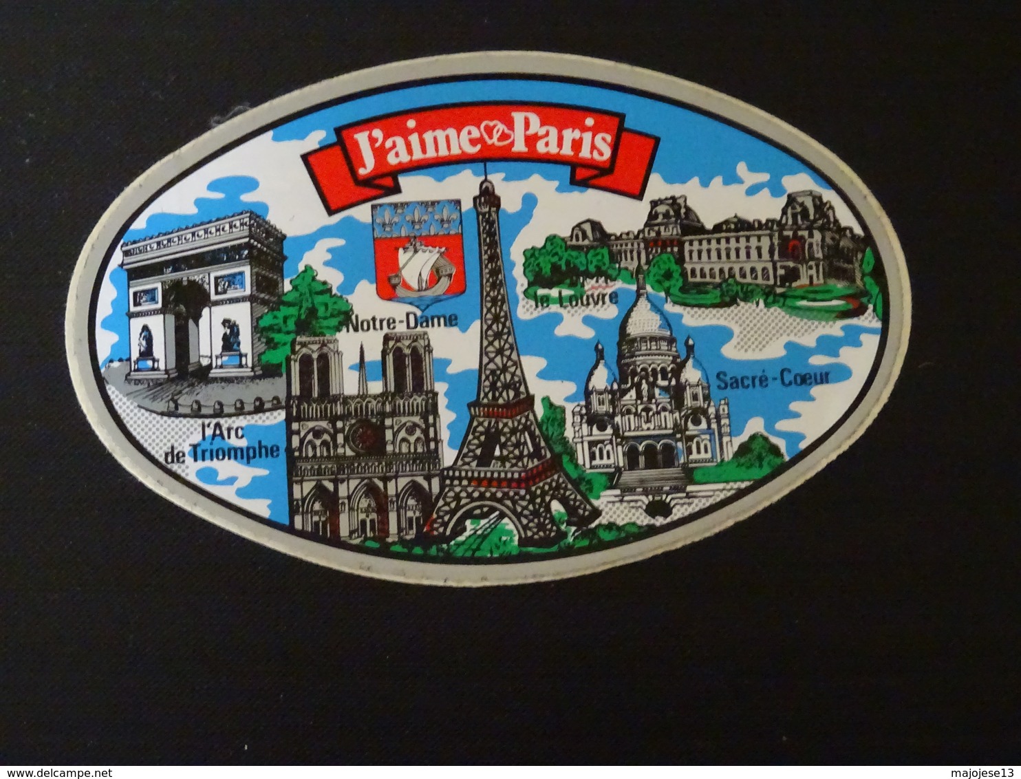 Blason écusson Ovale Adhésif Autocollant  J'aime Paris Aufkleber Wappen Coat Of Arms Sticker Adesivo Adhesivo - Obj. 'Souvenir De'