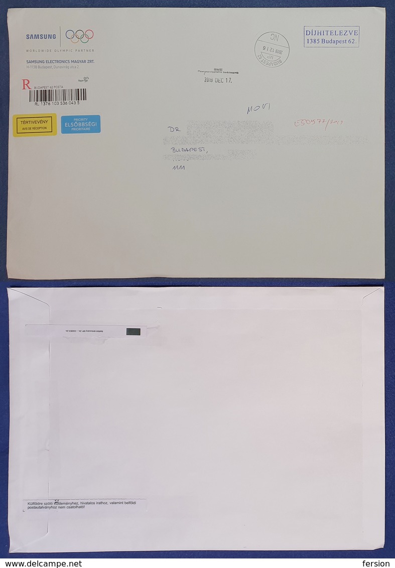 2019 Hungary Priority LABEL LC4 Envelope Letter AR Avis De Reception Registered SAMSUNG Japan Olympic Games TOKIO 2020 - Summer 2020: Tokyo