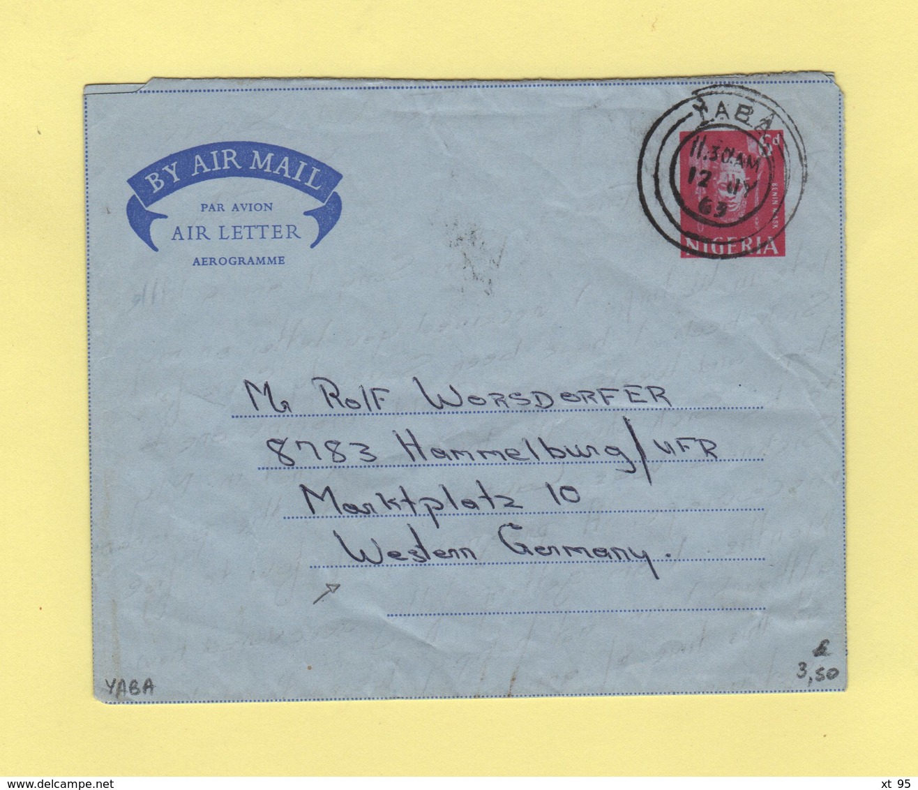 Nigeria - Yaba - 1963 - Aerogramme Destination Allemagne - Nigeria (1961-...)