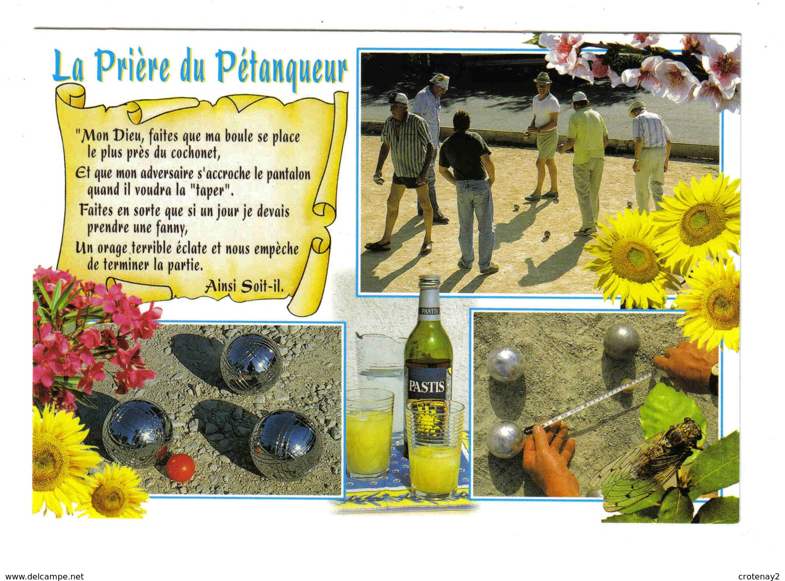 Pétanque La Prière Du Pétanqueur Jeu De Boules Inventé à La Ciotat Par Jules Lenoir Pastis Tournesols Cigale Mètre But - Bocce