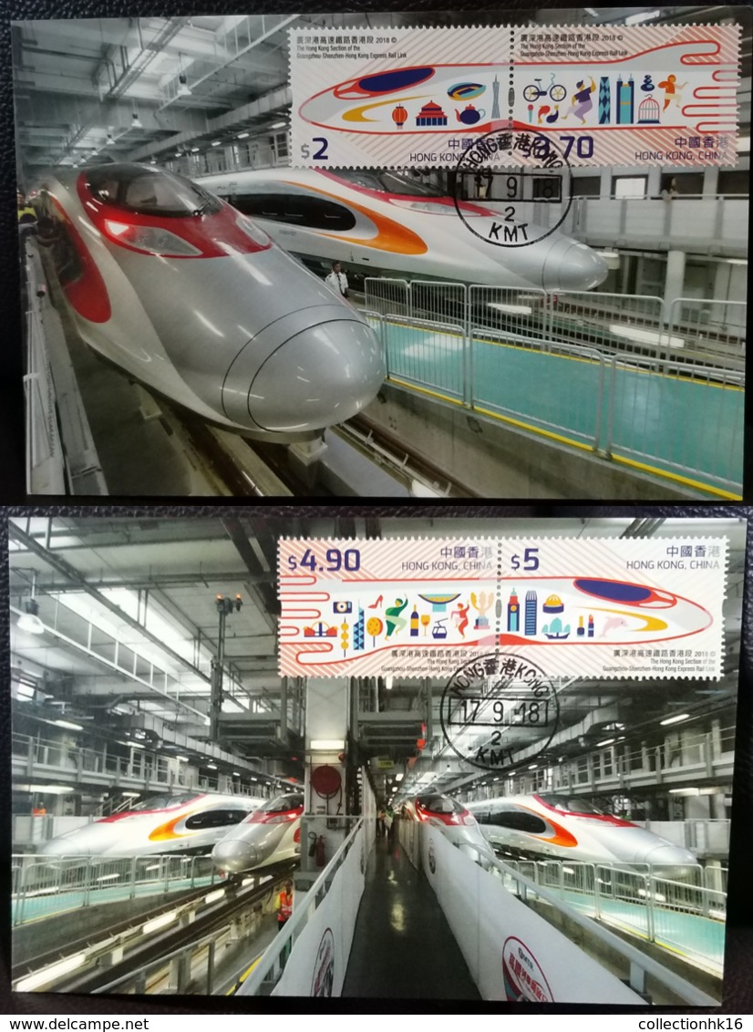 Guangzhou Shenzhen Hong Kong Express Rail Link 2018 Hong Kong Maximum Card MC Se-tenant (Location Postmark) (2 Cards) A - Maximum Cards