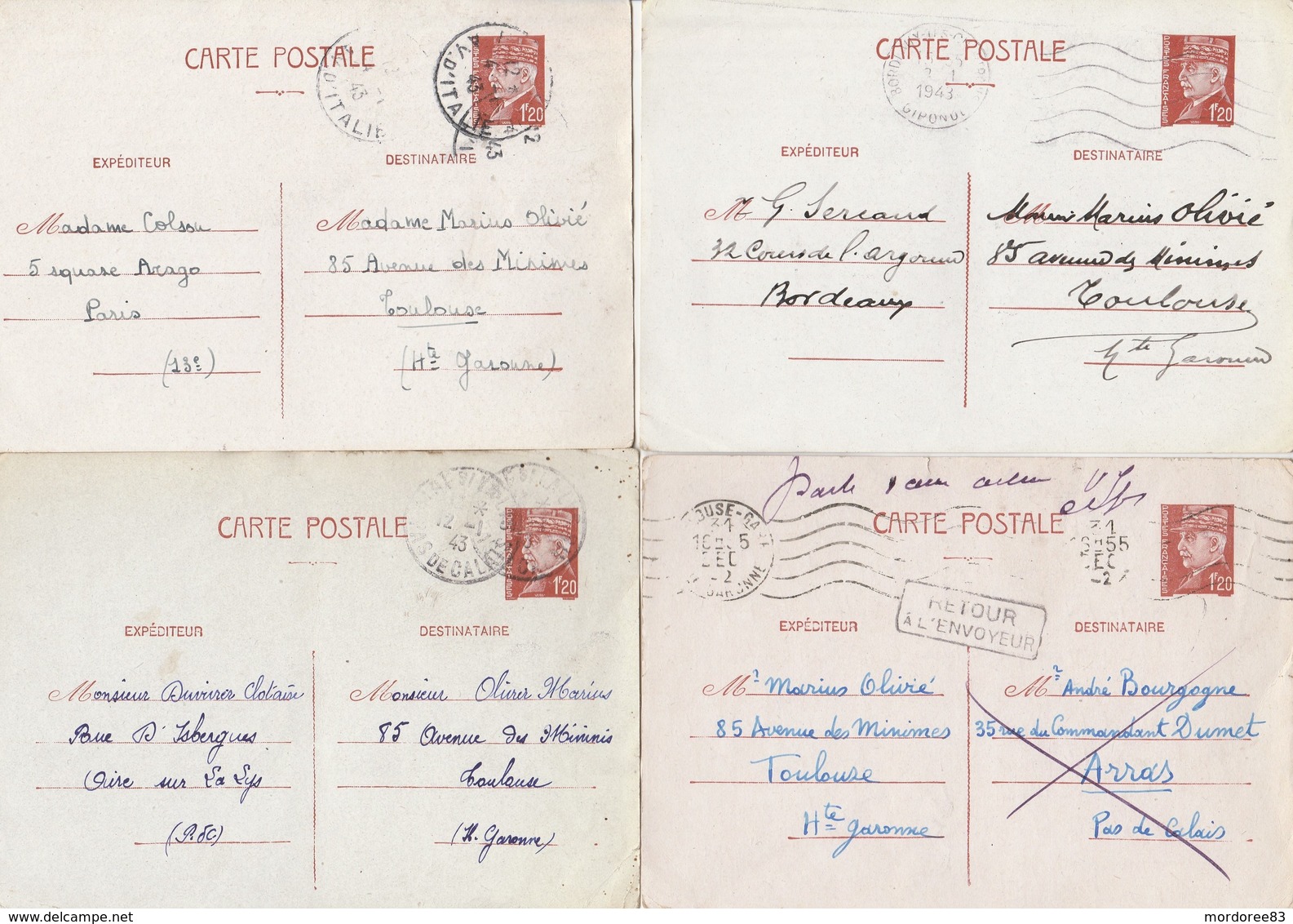 LOT DE 36 ENTIER PETAIN 1F20 CP+ COMMERCIAL TOUS VOYAGES 18 SCANS - Collections & Lots: Stationery & PAP