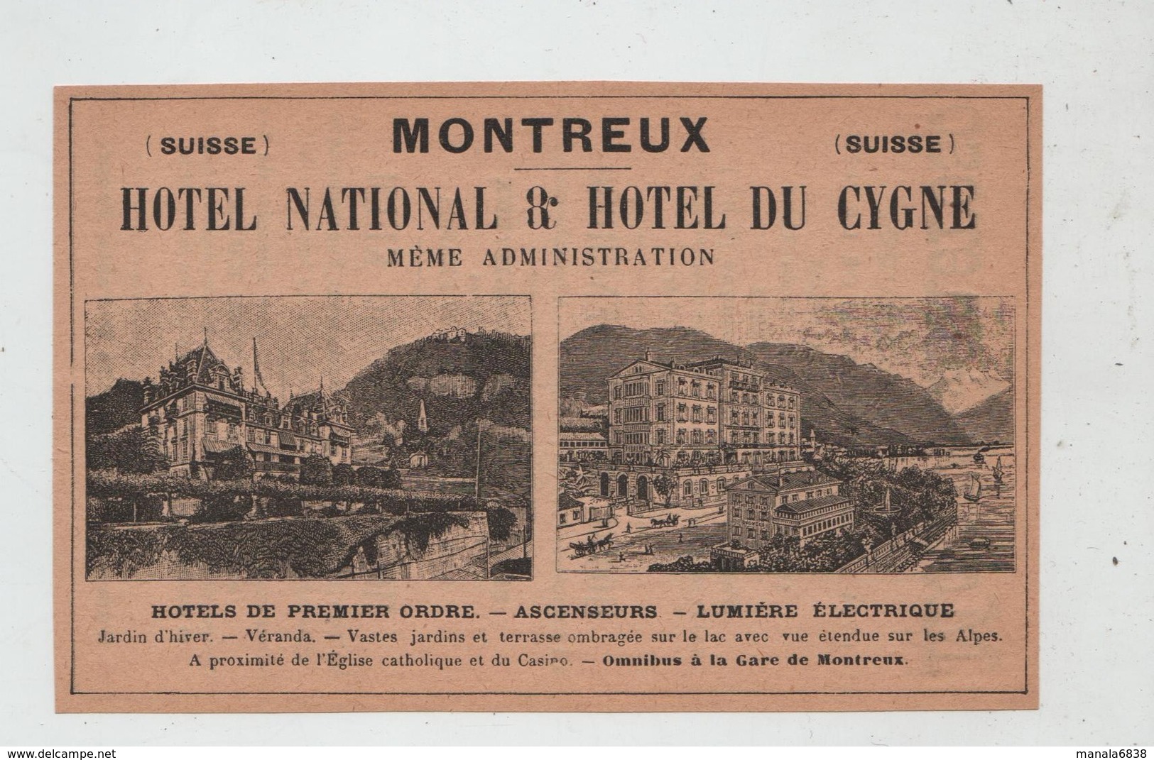 Montreux Hôtel National Cygne Monte Generoso Kulm Pasta 1902 - Genealogy