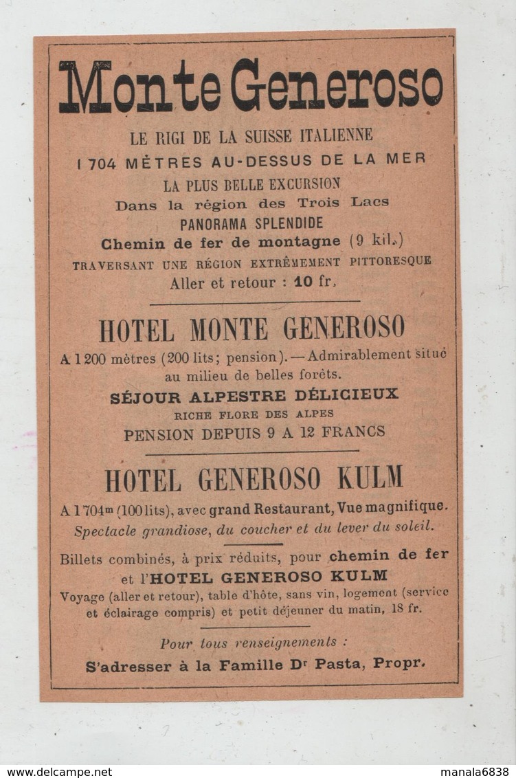 Montreux Hôtel National Cygne Monte Generoso Kulm Pasta 1902 - Genealogy