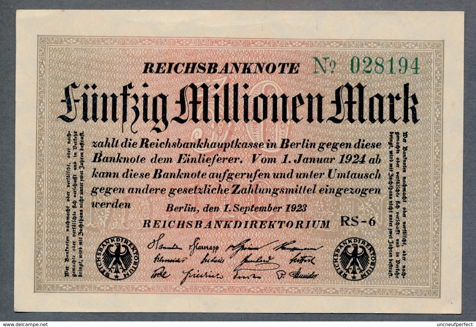 P109c Ro108h DEU-123c. 50 Million Mark 1923 NEUF UNC - 50 Millionen Mark