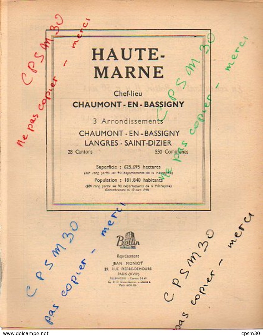 ANNUAIRE - 52 - Département Haute Marne - Année 1949 - édition Didot-Bottin - 74 Pages - Annuaires Téléphoniques