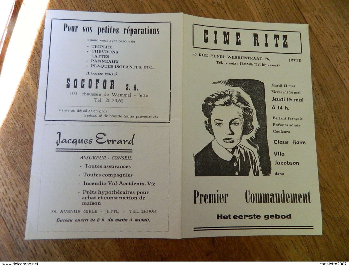 JETTE: CINEMA CINE RITZ 76 R. HENRI  WERRIESTRAAT -PUBLICITE DE FILM  PREMIER COMMANDEMENT - Pubblicitari