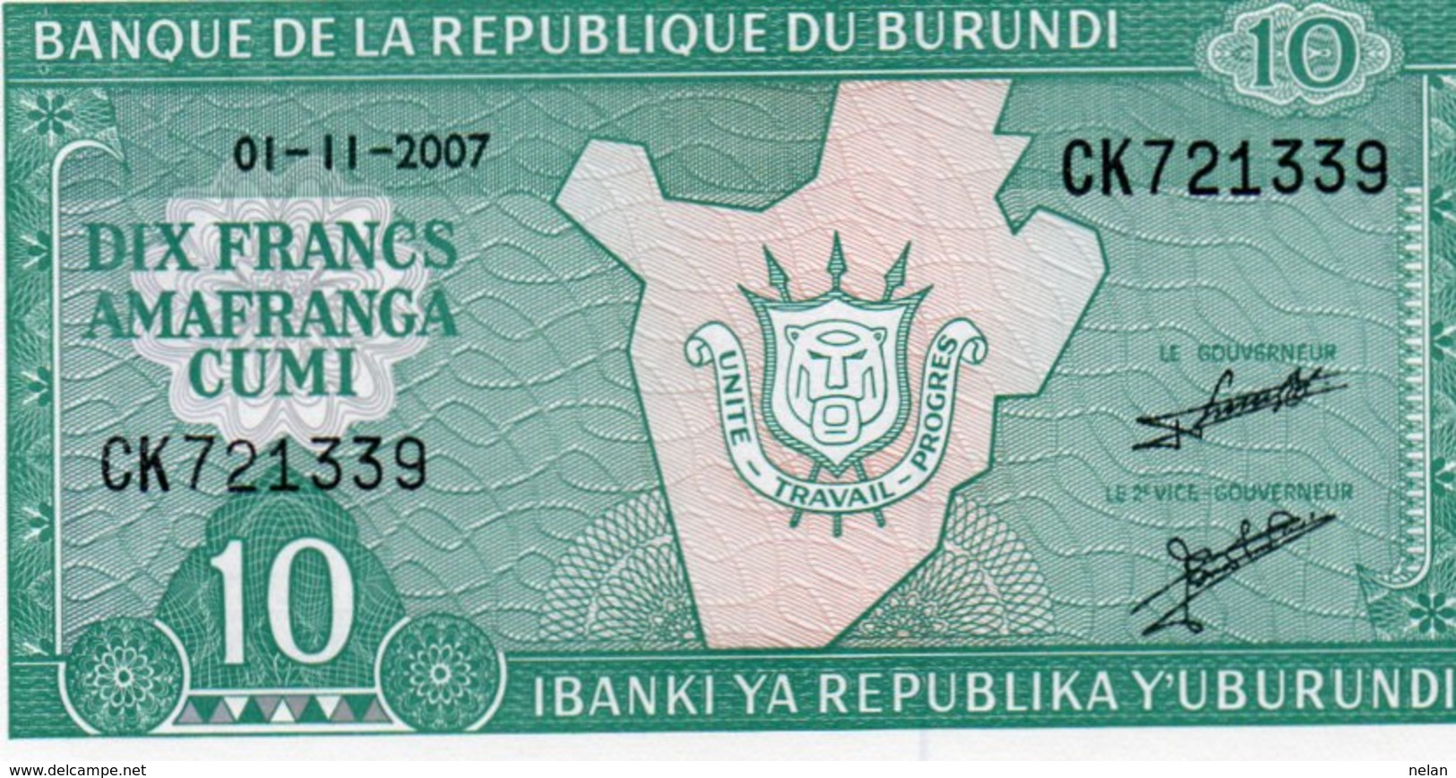 BURUNDI 10 FRANCS 2007 P-33e.2 UNC - Burundi