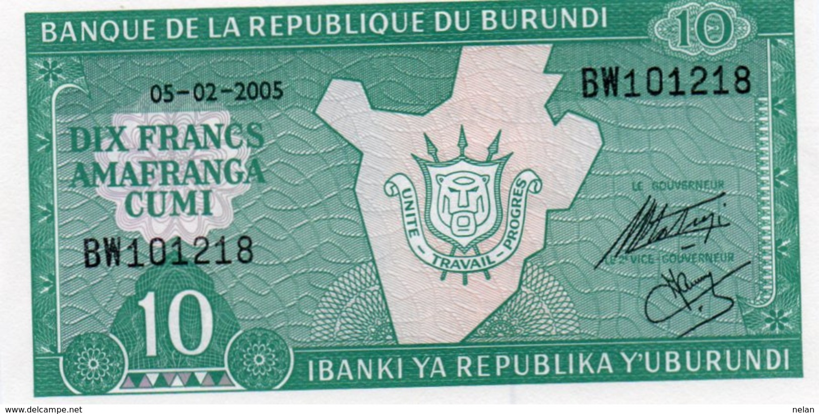 BURUNDI 10 FRANCS 2005 P-33e.1 UNC - Burundi