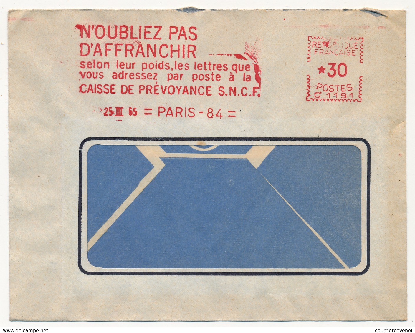 FRANCE - Env. EMA "N'oubliez Pas D'affranchir Selon Leur Poids... Caisse Prévoyance SNCF" Paris 84 - 25/3/1965 - EMA (Printer Machine)