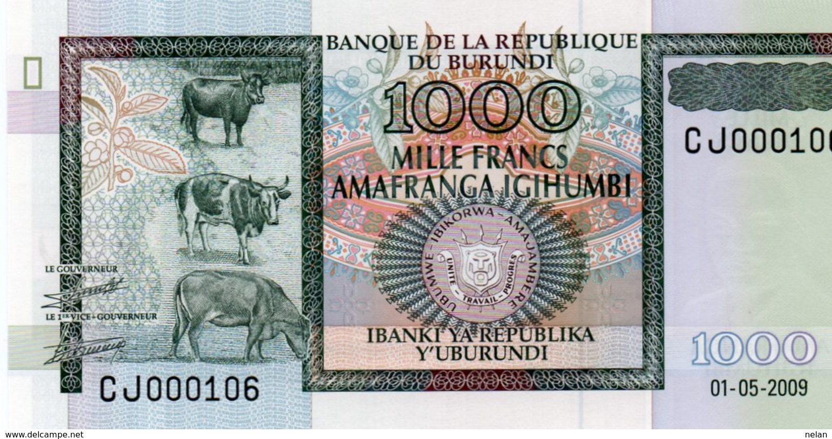 BURUNDI 1000 FRANCS 2009  P-46  UNC  Serie CJ 000106 - Burundi