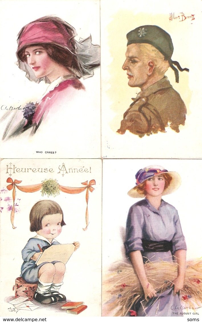 Lot De 9 Cpa D'illustrateurs Anglais, Lydon, Wimbush, Alys, Barber, Albert Beerts, Corey, Norfolk Church - Autres & Non Classés