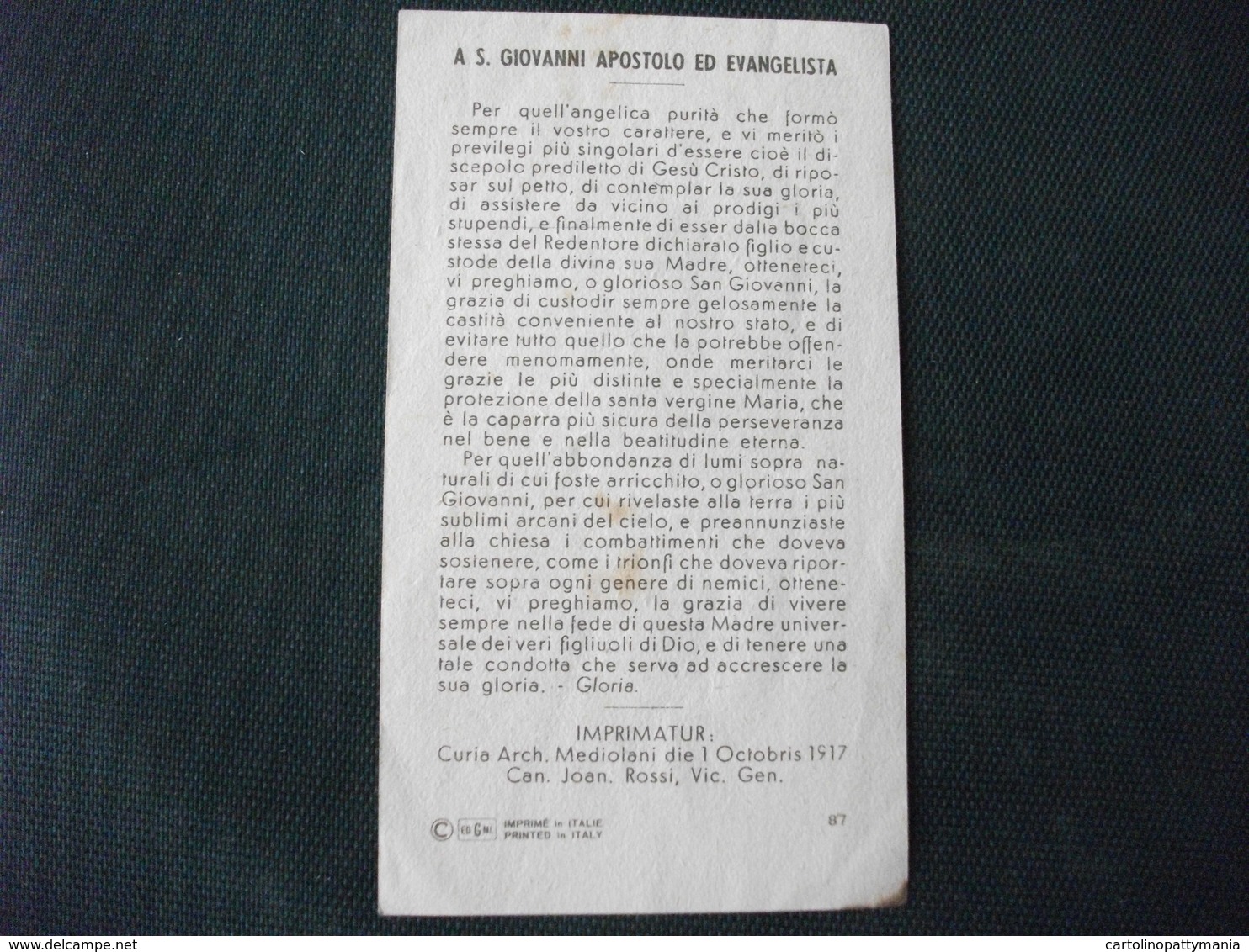 SANTINO HOLY PICTURE IMAIGE SAINTE S. GIOVANNI EVANGELISTA 87 - Religión & Esoterismo