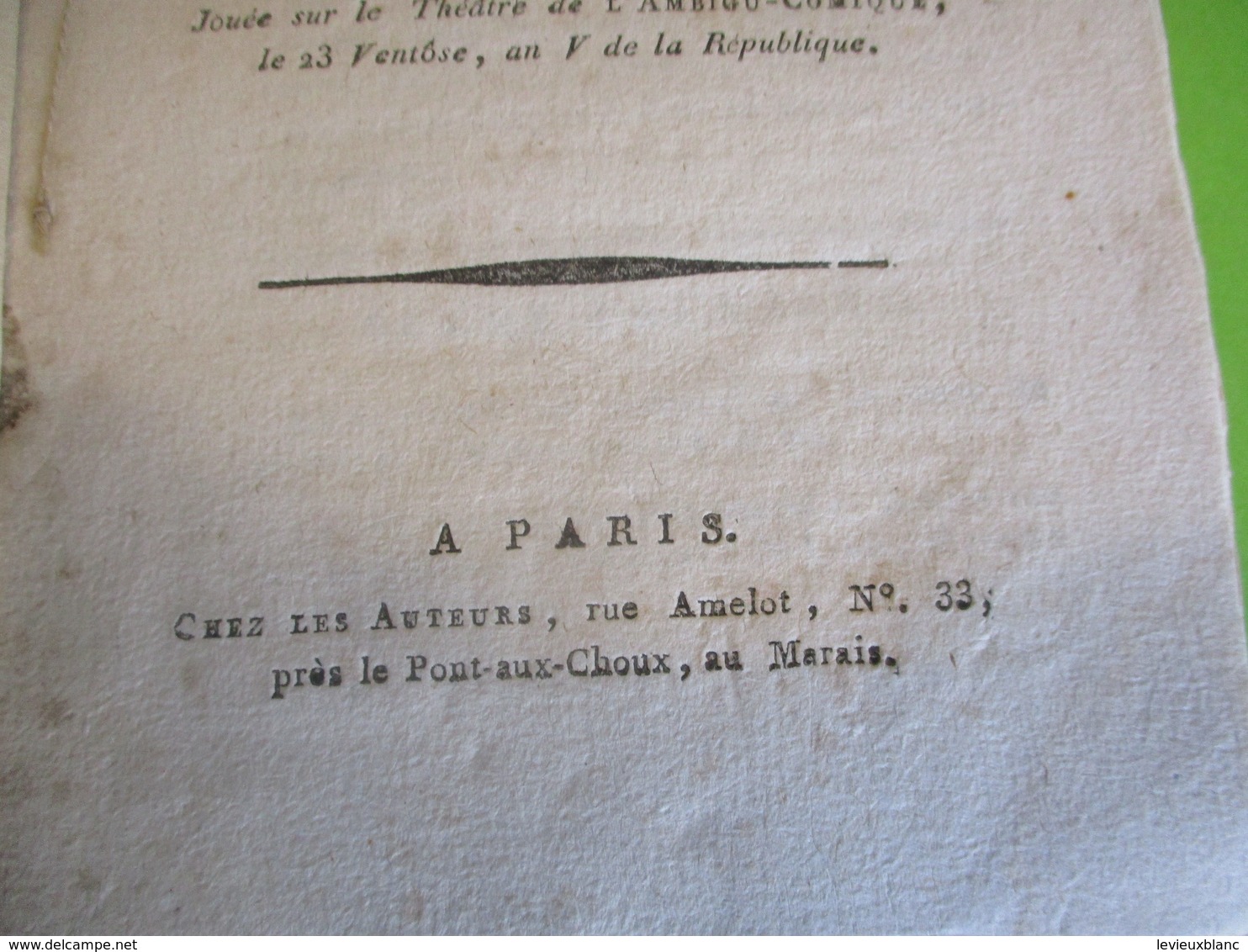 Fascicule Théâtre/"ANACREON à Surêne"/Hilarodie En Trois Actes/Hector CHAUSSIER & BIZET/Paris /An 5  République    FAT16 - 1701-1800