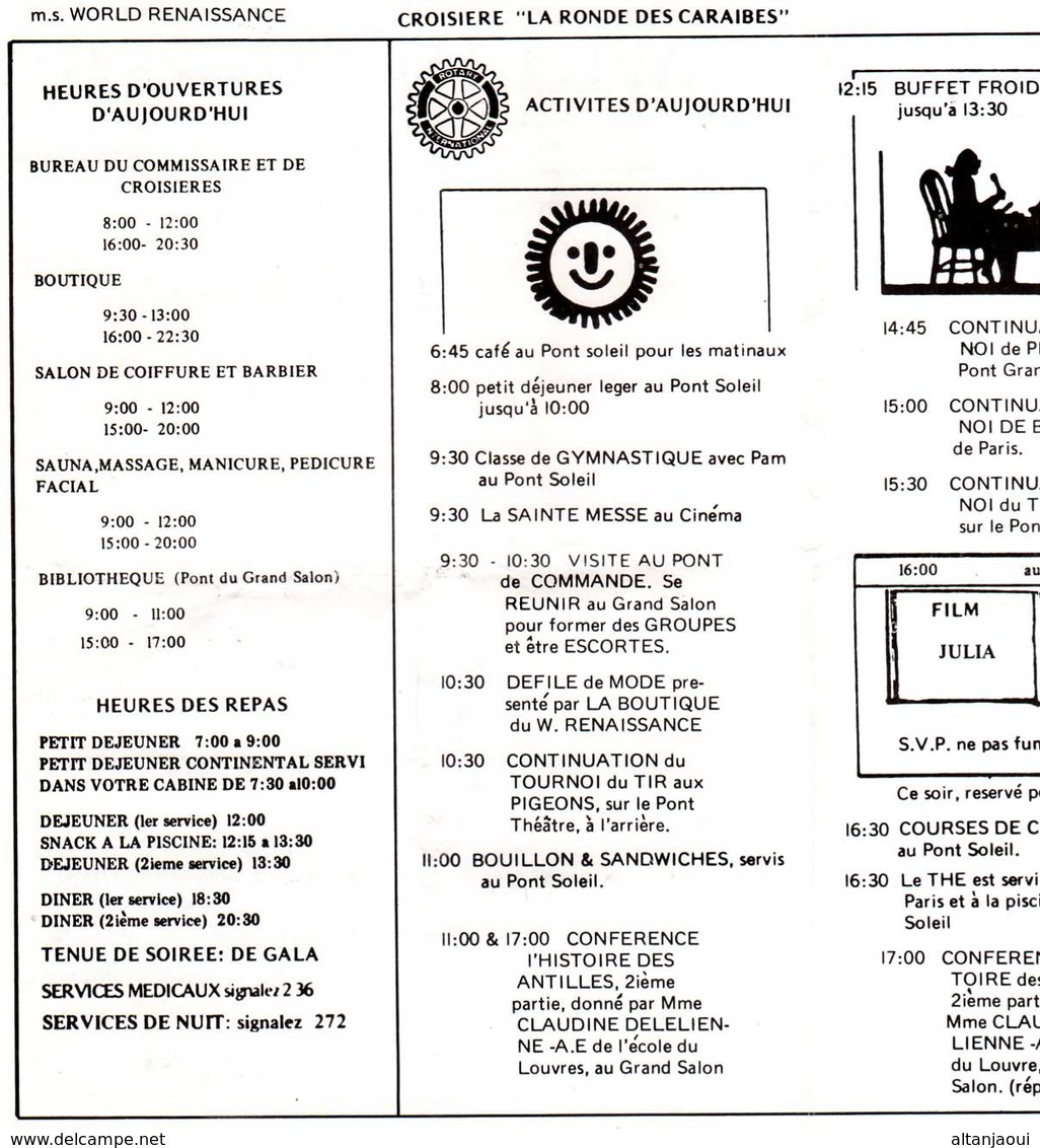PROGRAMME  Linea C  - D58 - M/s WORLD RENAISSANCE Croisière La Ronde Des Caraibes. 22 Sept. 1979. - Other & Unclassified