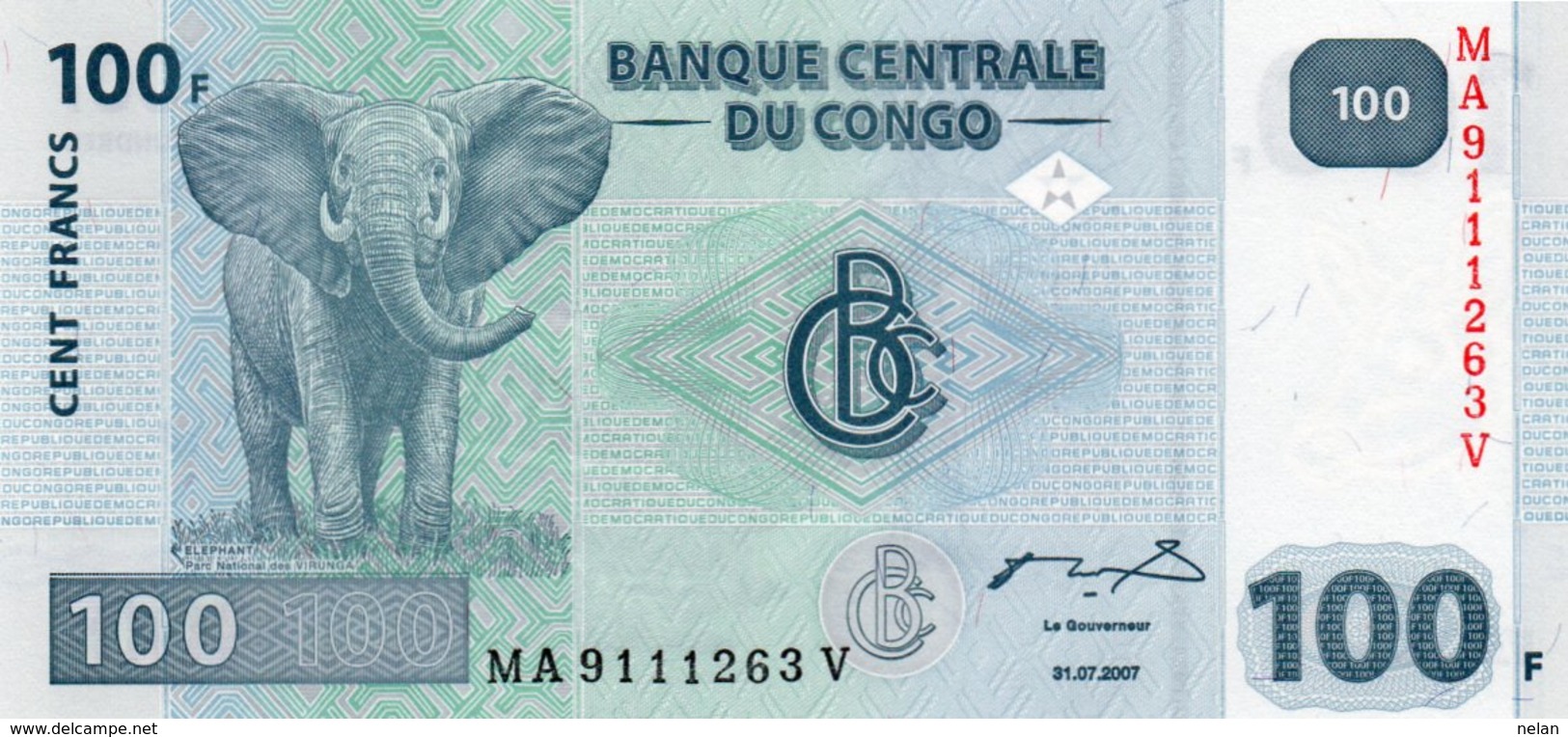 CONGO DEMOCRATIC REPUBLIC 100 FRANCS 2007 P-98a  UNC - Democratic Republic Of The Congo & Zaire