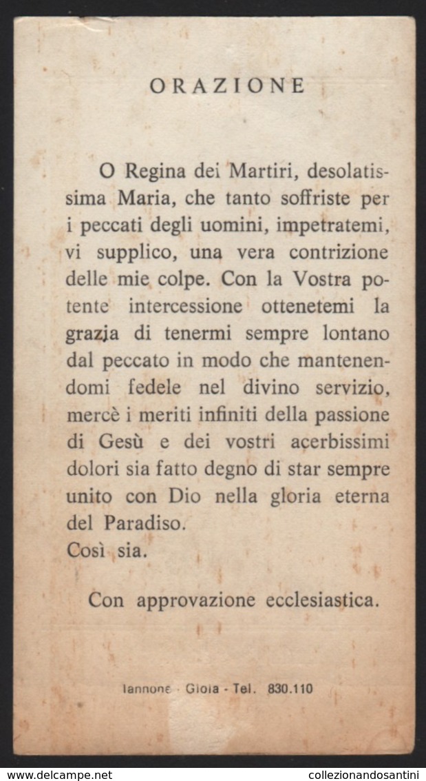 625 Santino Antico Madonna Addolorata Da Gioia Del Colle - Bari - Religione & Esoterismo