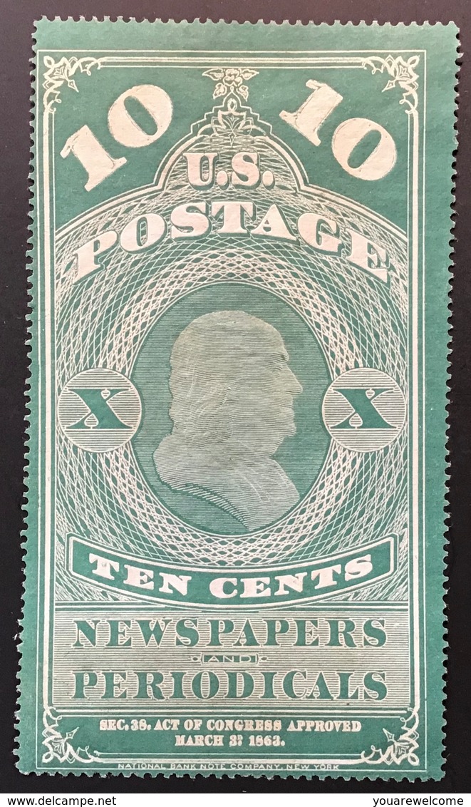 1865 Newspaper And Periodical Stamps VF Scott PR 2a Unused (*) (US USA Certificate Timbres Pour Journaux - Zeitungsmarken & Streifbänder