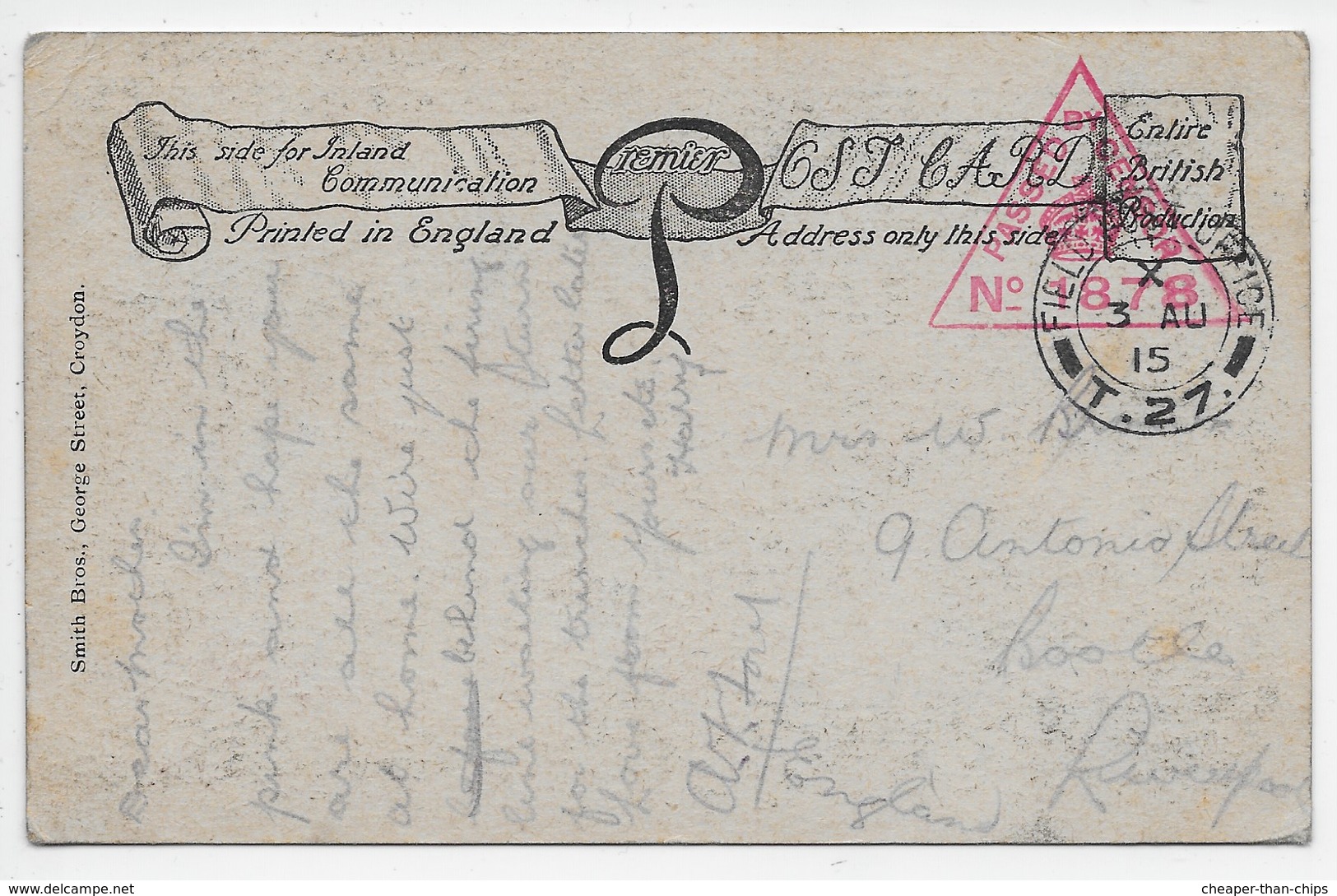 FPO - T.27 Used Western Front Until November 1915 On PC Of Patriotic Bulldog - Postmark Collection