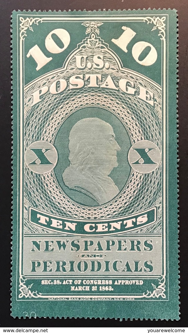 RARE WITH PLATE NUMBER ! 1865 Newspaper And Periodical Stamps Scott PR6 MNG 1875 Reprint (US USA  Timbres Pour Journaux - Giornali & Periodici