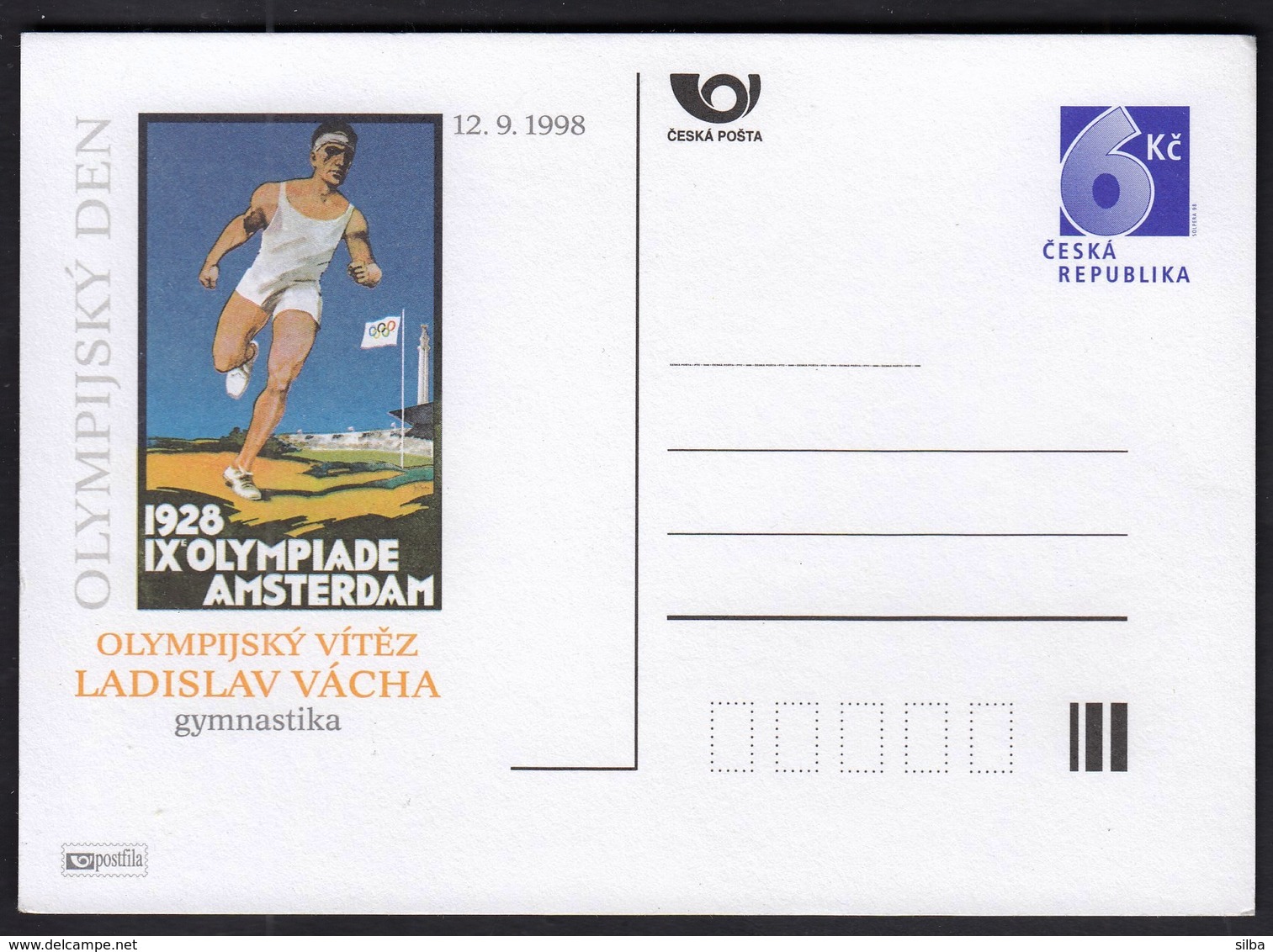 Czech Republic 1998 / Ladislav Vacha, Gymnastics, Poster, Olympic Games Amsterdam 1928 / Postal Stationery 6 Kc - Zomer 1928: Amsterdam