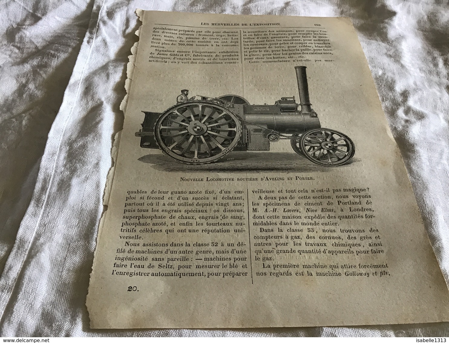 Une Page Du Livre Les Merveilles De L’exposition Nouvelle Locomotive Routière D Aveling Et Porter - Matériel Et Accessoires