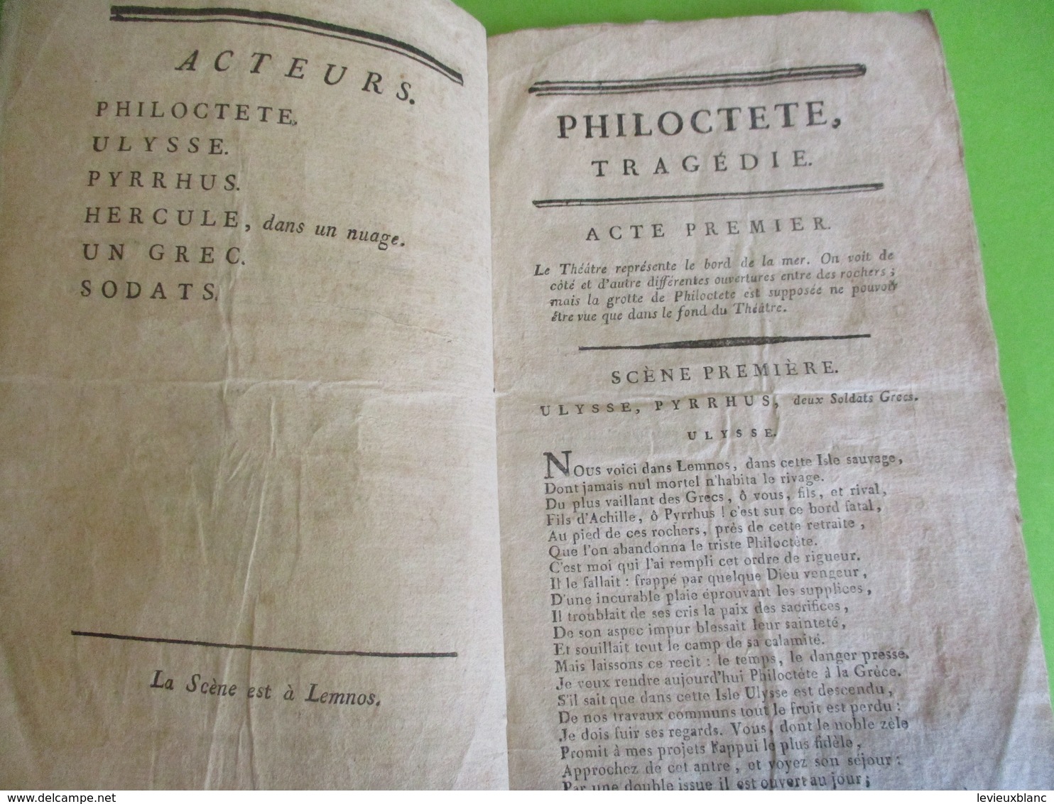 Fascicule Théâtre/"PHILOCTETE"/Tragédie en 3 actes et en vers/ SOPHOCLE/Citoyen La Harpe /An 7    FAT17